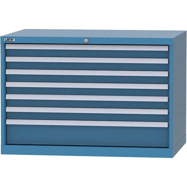 LISTA - 7 Drawer, 84 Compartment Bright Blue Steel Modular Storage Cabinet - USA Tool & Supply