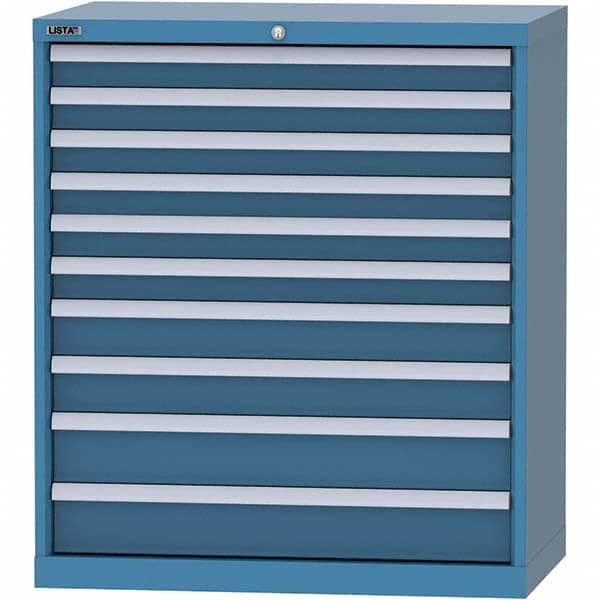 LISTA - 10 Drawer, 84 Compartment Bright Blue Steel Modular Storage Cabinet - USA Tool & Supply