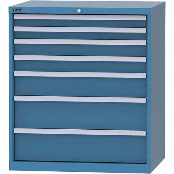 LISTA - 7 Drawer, 84 Compartment Bright Blue Steel Modular Storage Cabinet - USA Tool & Supply