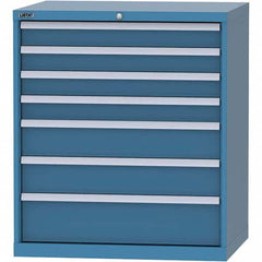 LISTA - 7 Drawer, 84 Compartment Bright Blue Steel Modular Storage Cabinet - USA Tool & Supply
