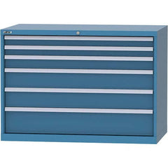 LISTA - 6 Drawer, 99 Compartment Bright Blue Steel Modular Storage Cabinet - USA Tool & Supply