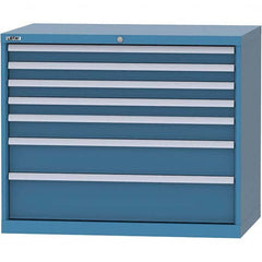 LISTA - 7 Drawer, 99 Compartment Bright Blue Steel Modular Storage Cabinet - USA Tool & Supply
