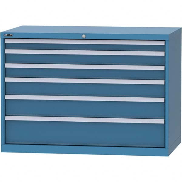 LISTA - 6 Drawer, 99 Compartment Bright Blue Steel Modular Storage Cabinet - USA Tool & Supply