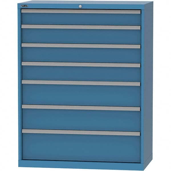 LISTA - 7 Drawer, 84 Compartment Bright Blue Steel Modular Storage Cabinet - USA Tool & Supply