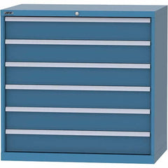 LISTA - 6 Drawer, 99 Compartment Bright Blue Steel Modular Storage Cabinet - USA Tool & Supply