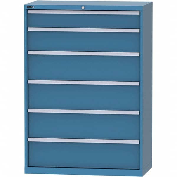 LISTA - 6 Drawer, 84 Compartment Bright Blue Steel Modular Storage Cabinet - USA Tool & Supply