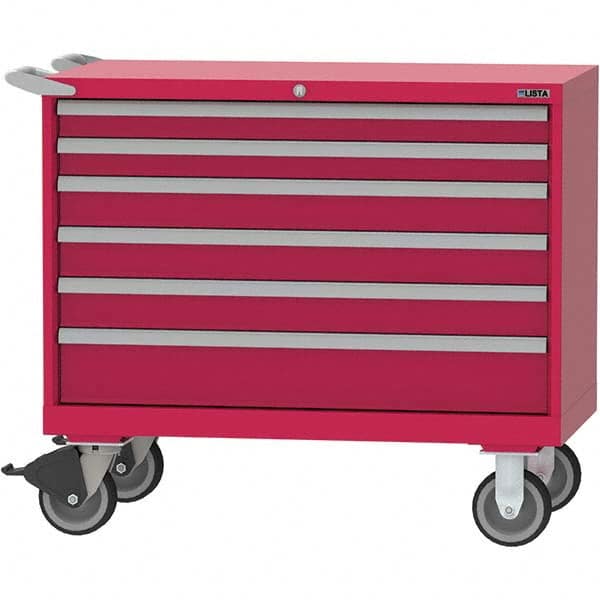 LISTA - 6 Drawer, 84 Compartment Bright Blue Steel Modular Storage Cabinet - USA Tool & Supply
