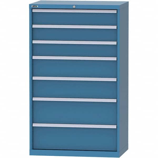 LISTA - 7 Drawer, 84 Compartment Bright Blue Steel Modular Storage Cabinet - USA Tool & Supply