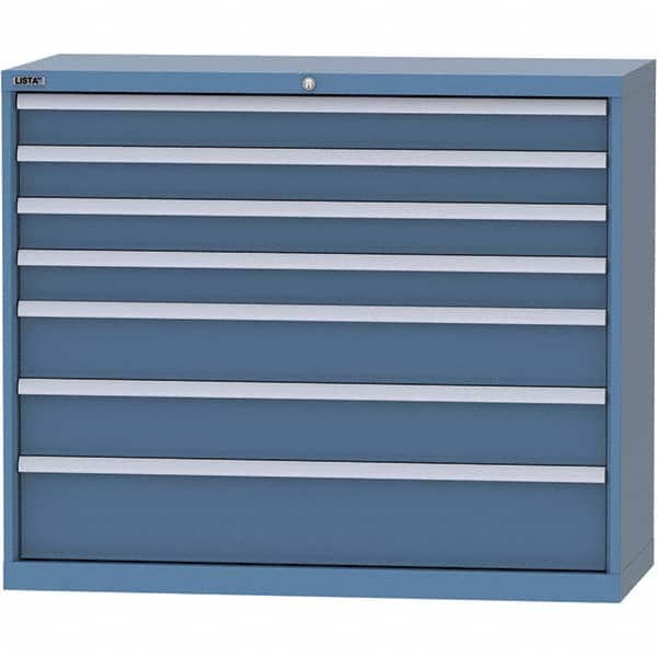 LISTA - 7 Drawer, 99 Compartment Bright Blue Steel Modular Storage Cabinet - USA Tool & Supply