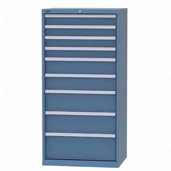 LISTA - 8 Drawer, 124 Compartment Bright Blue Steel Modular Storage Cabinet - USA Tool & Supply