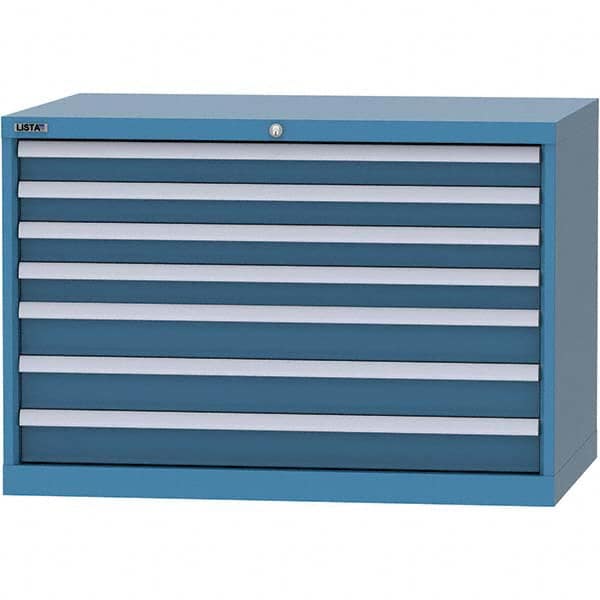 LISTA - 7 Drawer, 84 Compartment Bright Blue Steel Modular Storage Cabinet - USA Tool & Supply