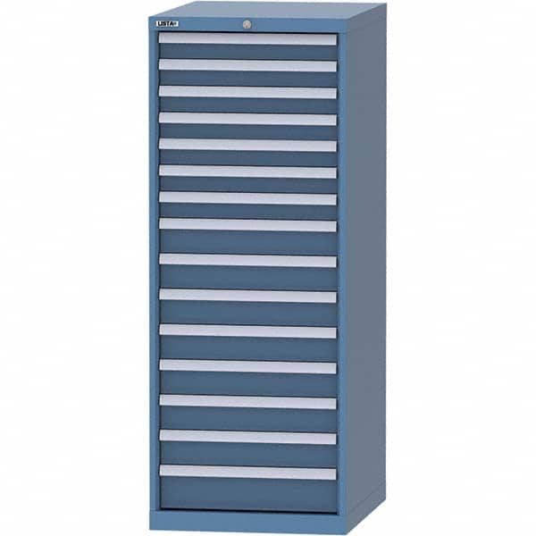 LISTA - 15 Drawer, 99 Compartment Bright Blue Steel Modular Storage Cabinet - USA Tool & Supply