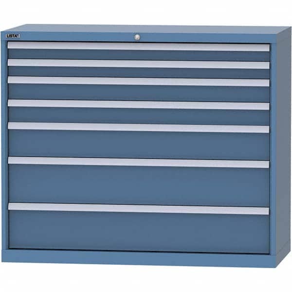 LISTA - 7 Drawer, 99 Compartment Bright Blue Steel Modular Storage Cabinet - USA Tool & Supply
