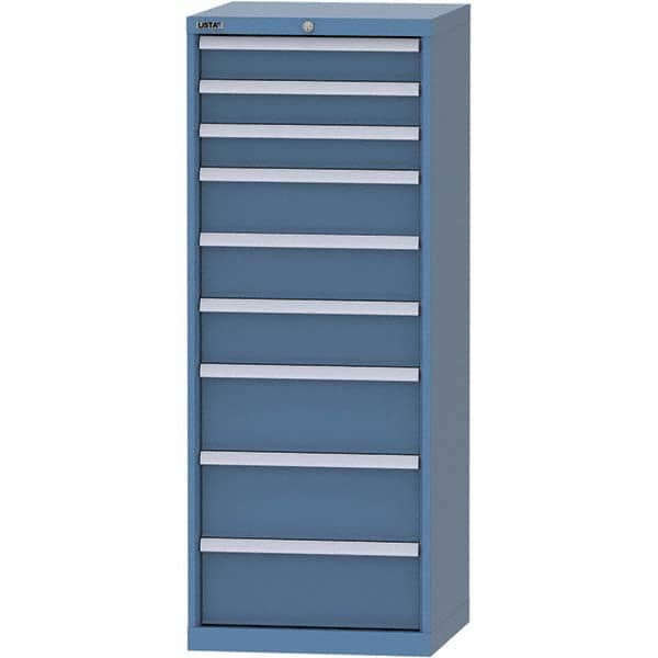 LISTA - 9 Drawer, 84 Compartment Bright Blue Steel Modular Storage Cabinet - USA Tool & Supply