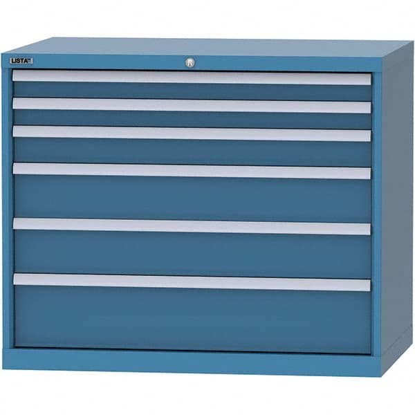 LISTA - 6 Drawer, 99 Compartment Bright Blue Steel Modular Storage Cabinet - USA Tool & Supply