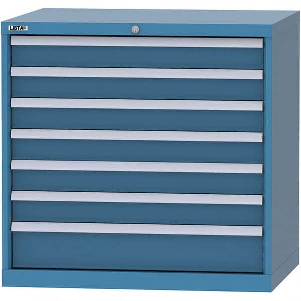 LISTA - 7 Drawer, 84 Compartment Bright Blue Steel Modular Storage Cabinet - USA Tool & Supply