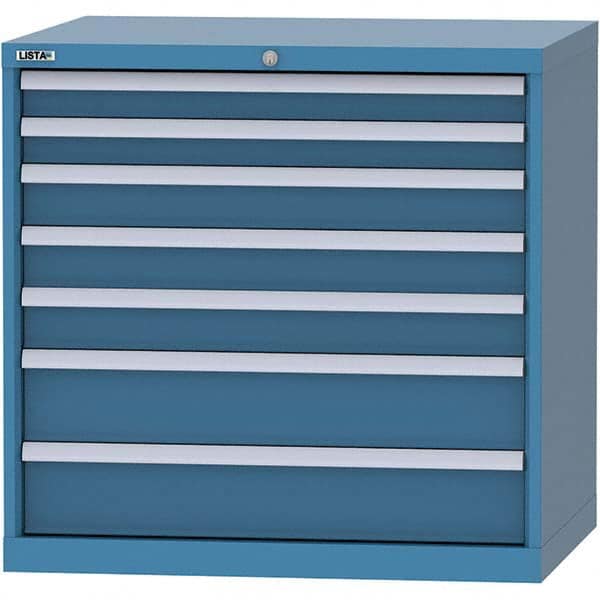 LISTA - 7 Drawer, 84 Compartment Bright Blue Steel Modular Storage Cabinet - USA Tool & Supply