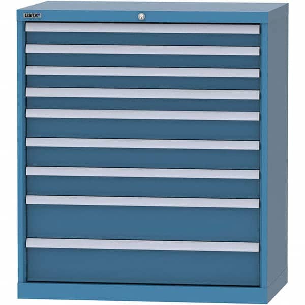 LISTA - 9 Drawer, 84 Compartment Bright Blue Steel Modular Storage Cabinet - USA Tool & Supply
