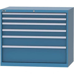 LISTA - 6 Drawer, 99 Compartment Bright Blue Steel Modular Storage Cabinet - USA Tool & Supply