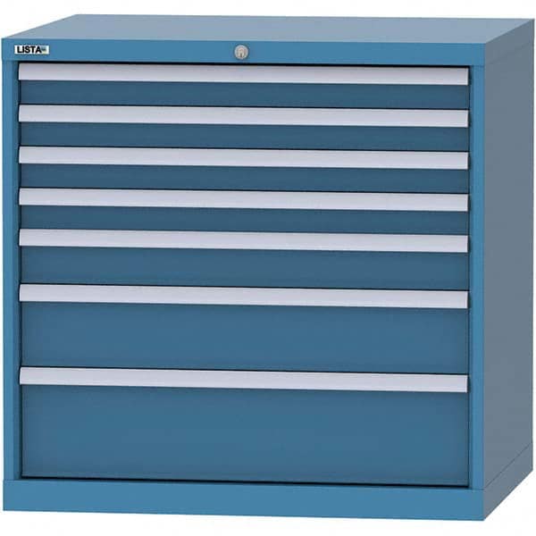 LISTA - 7 Drawer, 84 Compartment Bright Blue Steel Modular Storage Cabinet - USA Tool & Supply