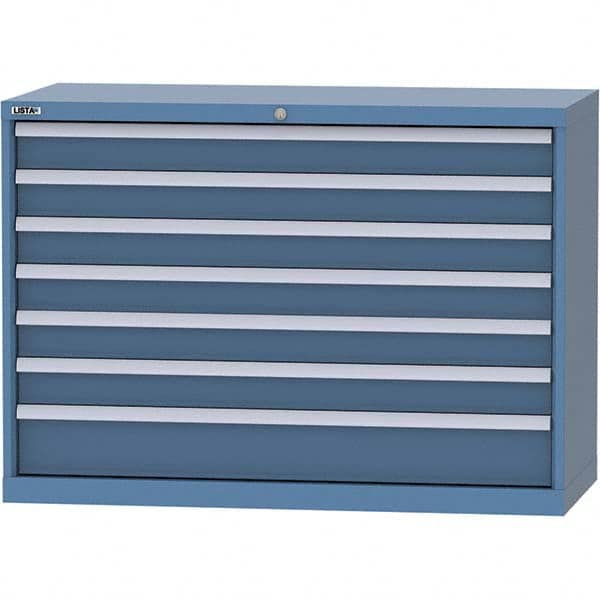 LISTA - 7 Drawer, 99 Compartment Bright Blue Steel Modular Storage Cabinet - USA Tool & Supply