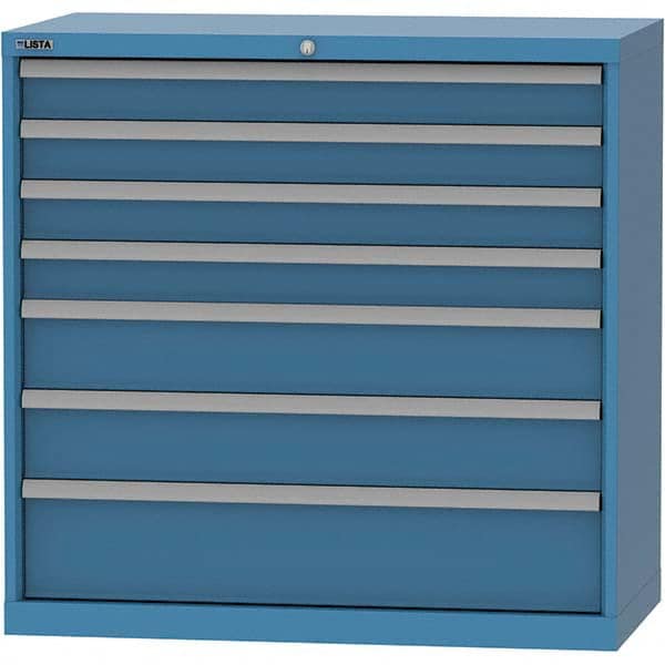LISTA - 7 Drawer, 84 Compartment Bright Blue Steel Modular Storage Cabinet - USA Tool & Supply