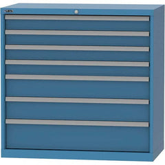 LISTA - 7 Drawer, 84 Compartment Bright Blue Steel Modular Storage Cabinet - USA Tool & Supply