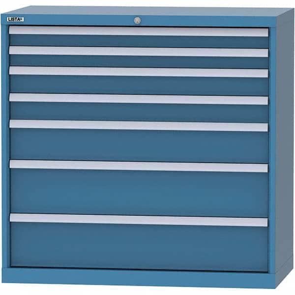 LISTA - 7 Drawer, 84 Compartment Bright Blue Steel Modular Storage Cabinet - USA Tool & Supply