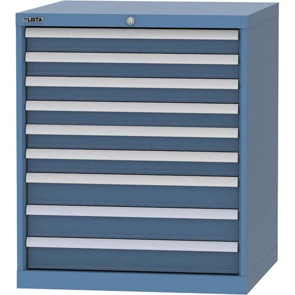 LISTA - 9 Drawer, 45 Compartment Bright Blue Steel Modular Storage Cabinet - USA Tool & Supply