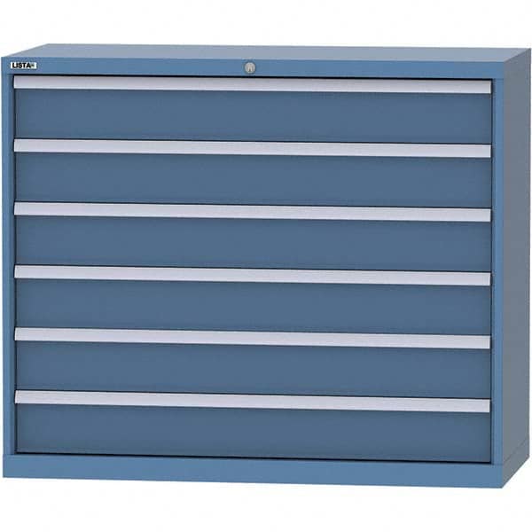 LISTA - 6 Drawer, 99 Compartment Bright Blue Steel Modular Storage Cabinet - USA Tool & Supply