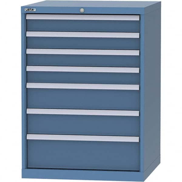 LISTA - 7 Drawer, 45 Compartment Bright Blue Steel Modular Storage Cabinet - USA Tool & Supply