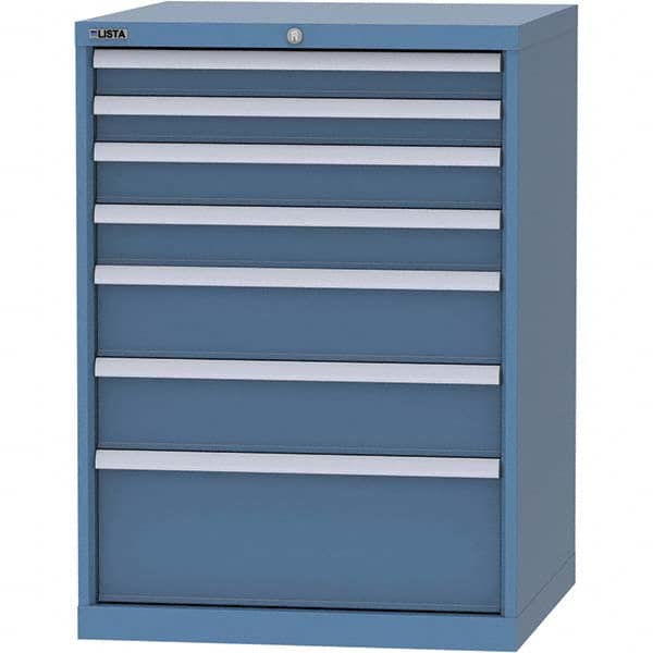 LISTA - 7 Drawer, 45 Compartment Bright Blue Steel Modular Storage Cabinet - USA Tool & Supply