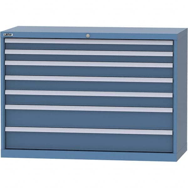 LISTA - 7 Drawer, 99 Compartment Bright Blue Steel Modular Storage Cabinet - USA Tool & Supply
