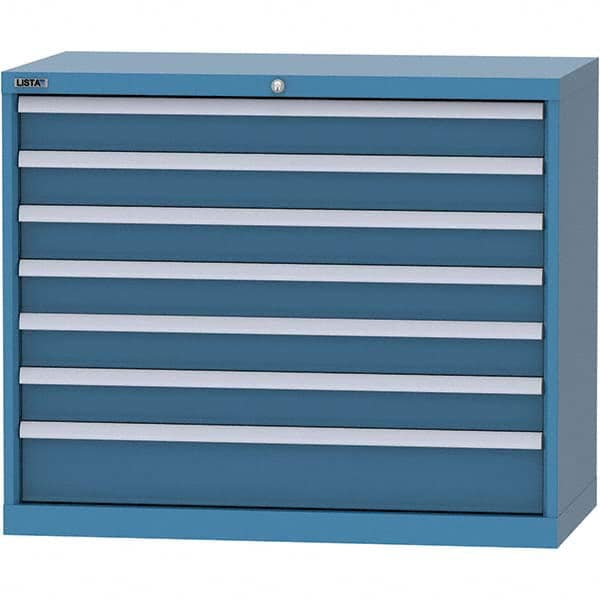 LISTA - 7 Drawer, 84 Compartment Bright Blue Steel Modular Storage Cabinet - USA Tool & Supply