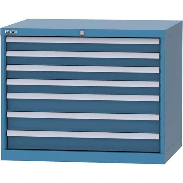LISTA - 7 Drawer, 84 Compartment Bright Blue Steel Modular Storage Cabinet - USA Tool & Supply