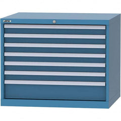 LISTA - 7 Drawer, 84 Compartment Bright Blue Steel Modular Storage Cabinet - USA Tool & Supply
