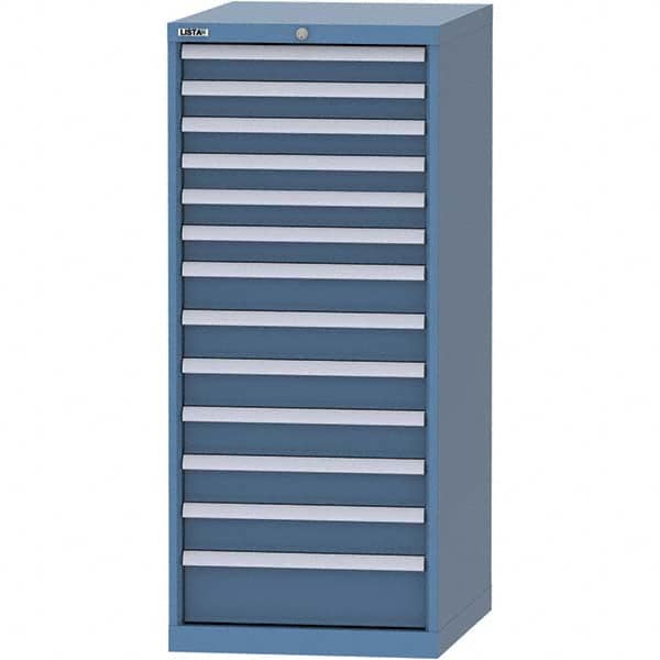 LISTA - 13 Drawer, 99 Compartment Bright Blue Steel Modular Storage Cabinet - USA Tool & Supply
