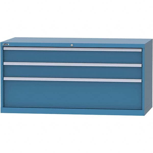 LISTA - 3 Drawer, 84 Compartment Bright Blue Steel Modular Storage Cabinet - USA Tool & Supply