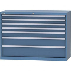LISTA - 7 Drawer, 99 Compartment Bright Blue Steel Modular Storage Cabinet - USA Tool & Supply