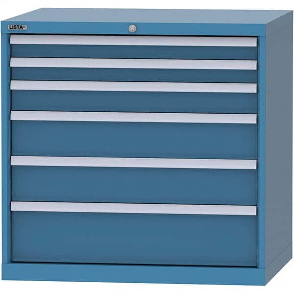 LISTA - 6 Drawer, 84 Compartment Bright Blue Steel Modular Storage Cabinet - USA Tool & Supply