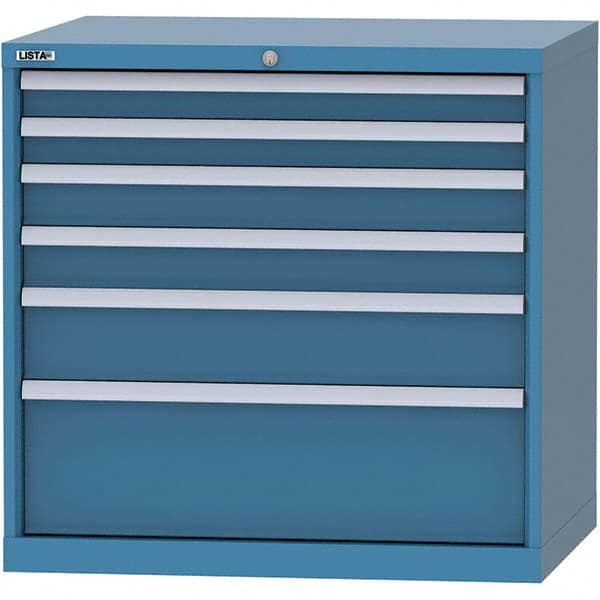 LISTA - 6 Drawer, 84 Compartment Bright Blue Steel Modular Storage Cabinet - USA Tool & Supply