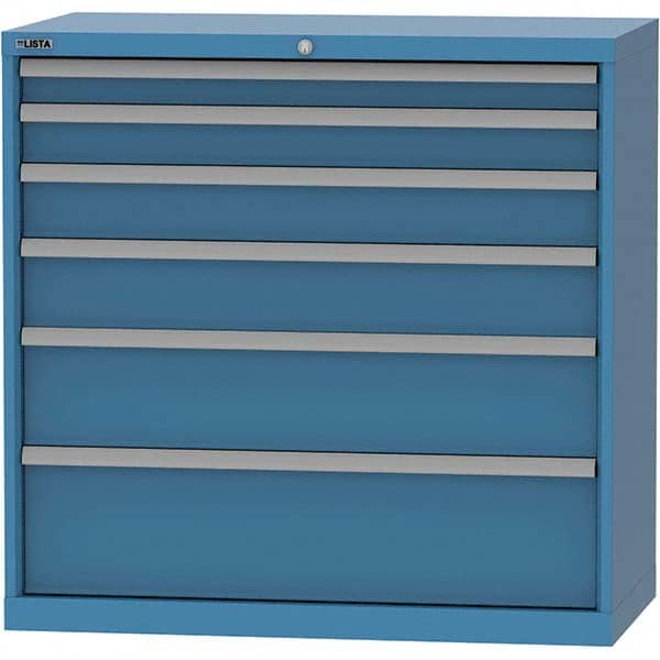 LISTA - 6 Drawer, 84 Compartment Bright Blue Steel Modular Storage Cabinet - USA Tool & Supply