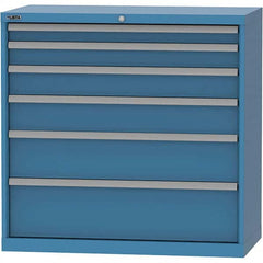 LISTA - 6 Drawer, 84 Compartment Bright Blue Steel Modular Storage Cabinet - USA Tool & Supply
