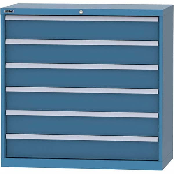 LISTA - 6 Drawer, 84 Compartment Bright Blue Steel Modular Storage Cabinet - USA Tool & Supply