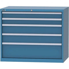 LISTA - 5 Drawer, 99 Compartment Bright Blue Steel Modular Storage Cabinet - USA Tool & Supply