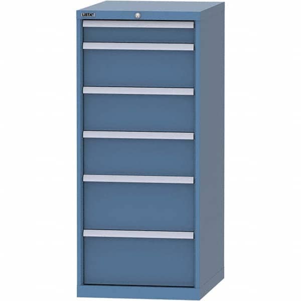 LISTA - 6 Drawer, 99 Compartment Bright Blue Steel Modular Storage Cabinet - USA Tool & Supply