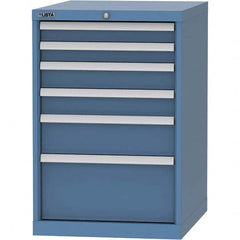 LISTA - 6 Drawer, 99 Compartment Bright Blue Steel Modular Storage Cabinet - USA Tool & Supply