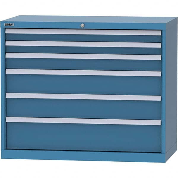LISTA - 6 Drawer, 84 Compartment Bright Blue Steel Modular Storage Cabinet - USA Tool & Supply