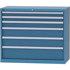 LISTA - 6 Drawer, 84 Compartment Bright Blue Steel Modular Storage Cabinet - USA Tool & Supply
