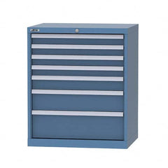 LISTA - 7 Drawer, 124 Compartment Bright Blue Steel Modular Storage Cabinet - USA Tool & Supply